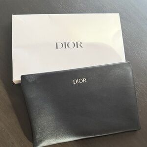 Dior Black Leather Logo Pouch with White Box